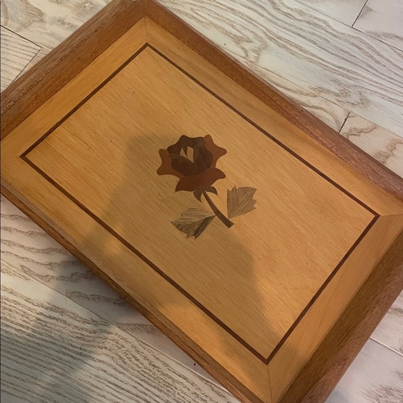 Wooden Tray with Rose Inlay - Picture 3 of 3